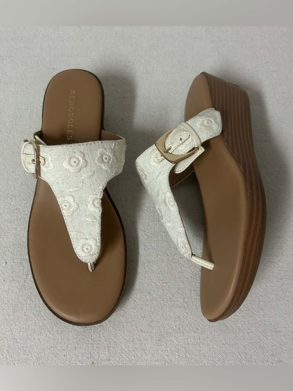 Aerosoles Indya Sandals Women’s 7M Ivory Embroidered Fabric